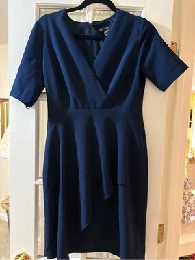 Maggy London Navy Wrap-Front Midi Dress